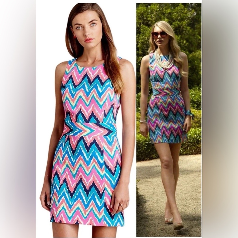 Lilly Pulitzer Dress Multi Chevron Hearts A Flutter Kirkland Sleeveless Shift 0